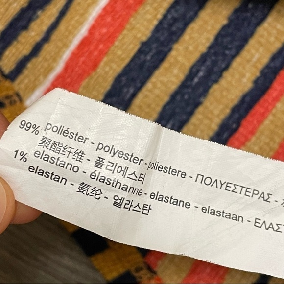 Zara Dress Striped Crepe Asymmetric Hem Short Sleeve Tan Black White Size Small - Picture 10 of 10